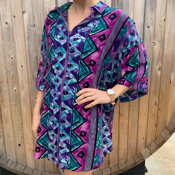 🌿 Vintage Cabrais 80s Print SS Button Down 🌿 - Picture 4 of 5